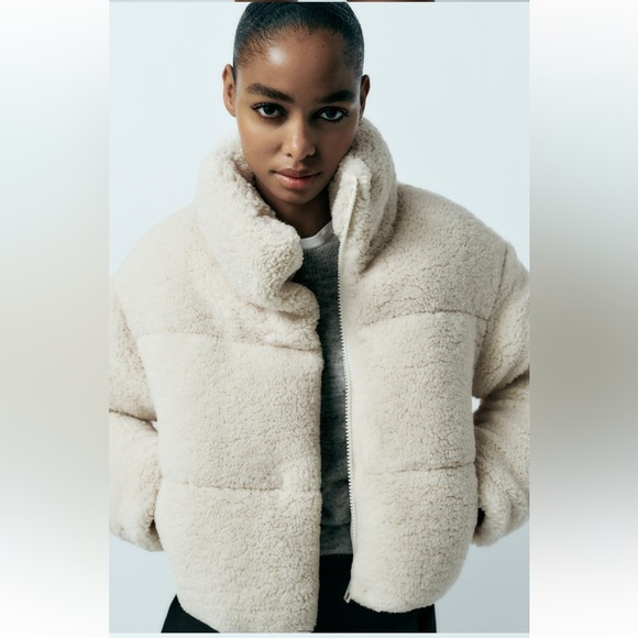 Zara faux shearling quilted anorak 1255/826 XS teddy Sherpa winter jacket coat - Picture 5 of 13